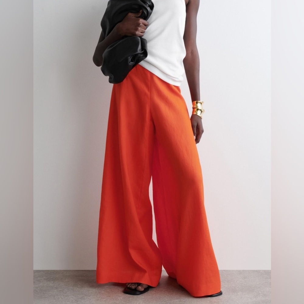 NWT COS Linen Bright Orange Wide-Leg Pants